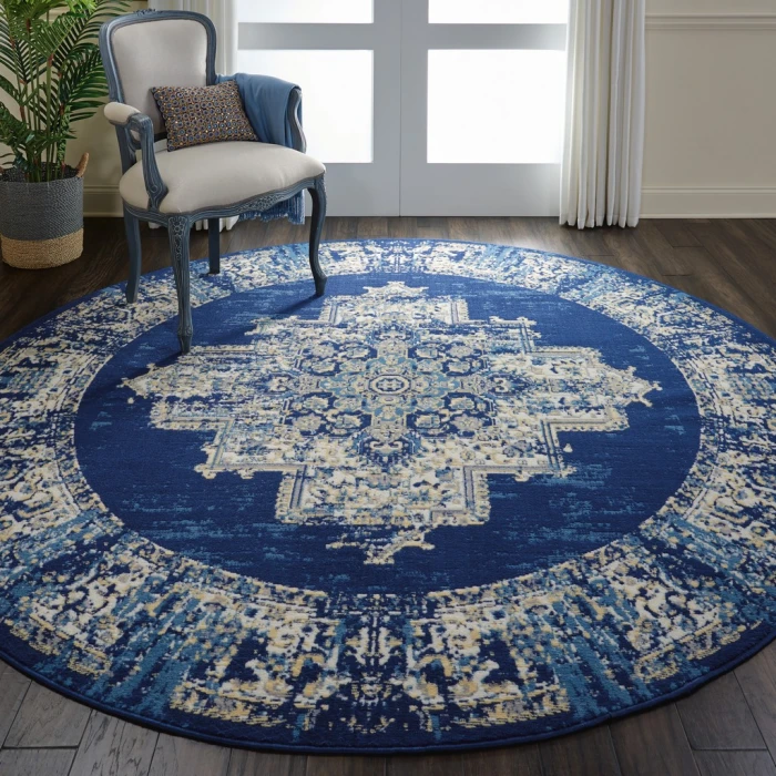 Nourison Grafix Round Area Rug GRF14-Navy Blue