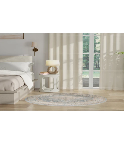 Nourison Astra Machine Washable Silver Blue ASW11 5 ft. 3 in. Round Rug