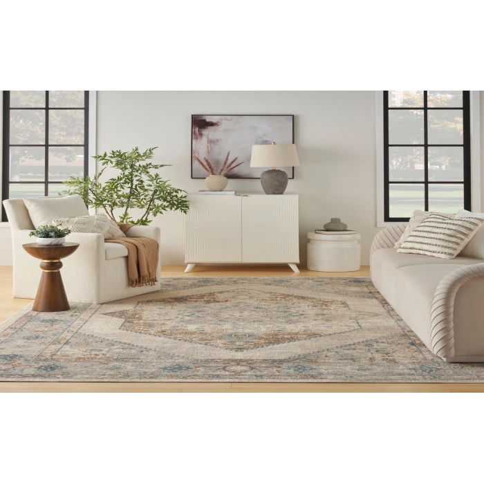 Nourison Astra Machine Washable Ivory Blue ASW13 6 ft. 7 in. X 9 ft. Rectangle Rug