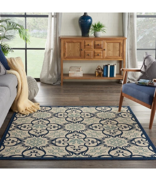 Nourison Caribbean Square Area Rug CRB02-Ivory/Navy