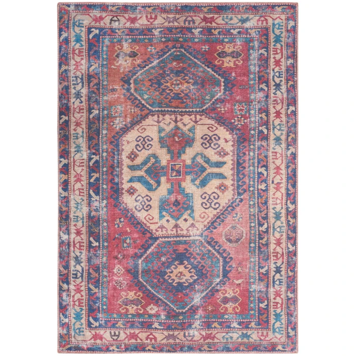 Nicole Curtis Machine Washable Series 1 Area Rug SR105 Red/Navy 4' x 6'