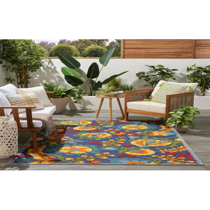 Nourison Aloha Navy Multicolor ALH17 5 ft. 3 in. X 7 ft. 5 in. Rectangle Rug