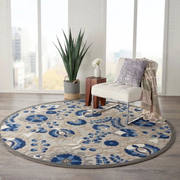 Nourison Aloha Round Area Rug ALH17-Natural/Blue