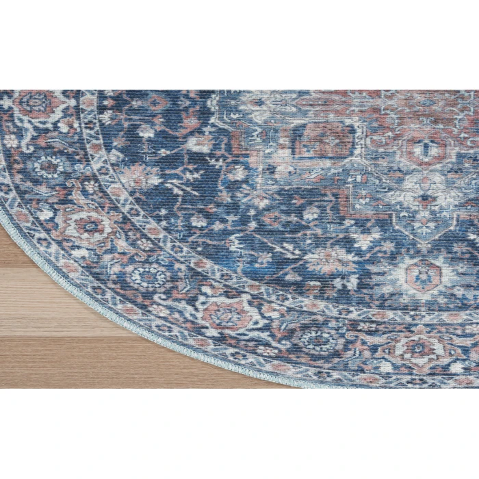 Nicole Curtis Machine Washable Series 1 Ivory Navy SR101 4 ft. Round Rug