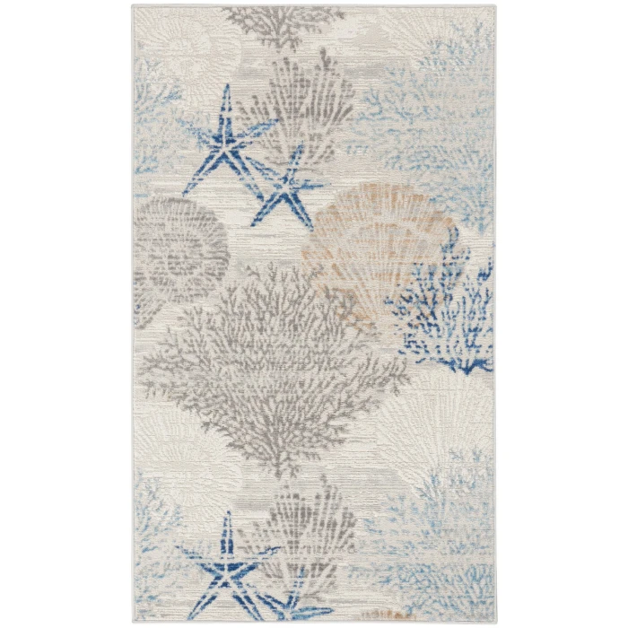 Nourison Seaside Ivory Grey Blue SDS04 3 ft. X 5 ft. Rect. Rug