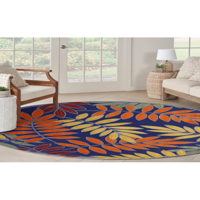 Nourison Aloha Navy Multicolor ALH18 5 ft. 3 in. Round Rug
