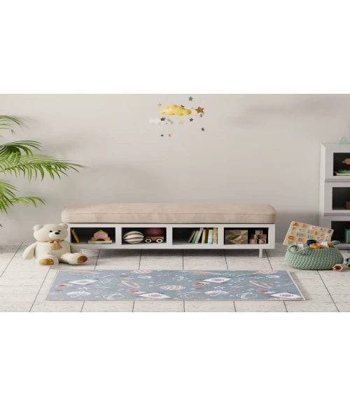 Nourison Astra Machine Washable Blue Multicolor ASW18 3 ft. 3 in. X 5 ft. Rectangle Rug