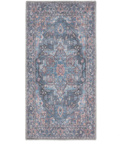 Nicole Curtis Machine Washable Series 1 Area Rug SR101 Blue 2' x 4'