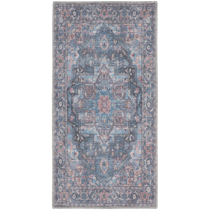 Nicole Curtis Machine Washable Series 1 Area Rug SR101 Blue 2' x 4'