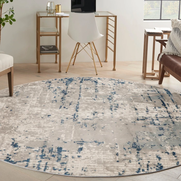 Nourison Quarry Ivory Grey Blue QUA01 10 ft. X Round Rug