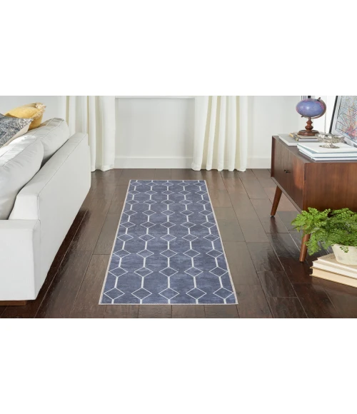 Nicole Curtis Machine Washable Series 1 Navy SR107 2 ft. 2 in. X 10 ft. Rectangle Rug