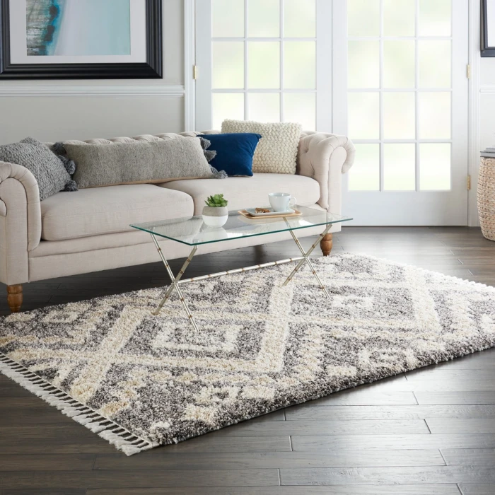 Nourison Oslo Shag Grey/Ivory OSL02 4 ft. X 6 ft. Rect. Rug