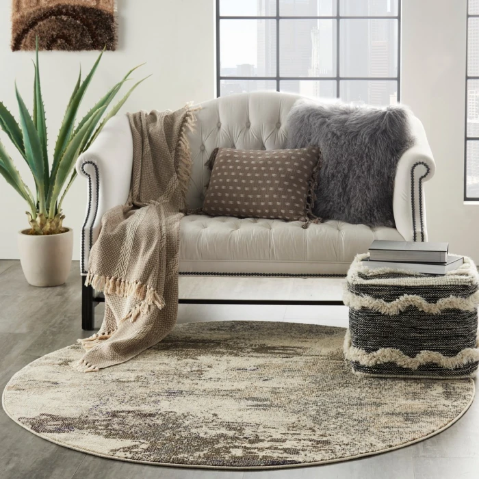 Nourison Celestial Round Area Rug CES02-Ivory/Grey