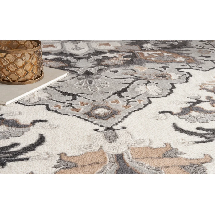 Nourison Elation Ivory Grey ETN09 5 ft. 3 in. Round Rug