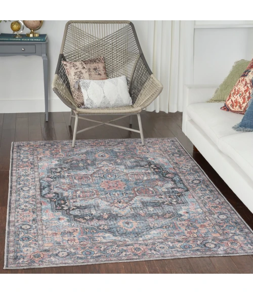 Nicole Curtis Machine Washable Series 1 Area Rug SR101 Blue 4' x 6'