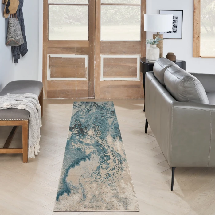 Nourison Maxell Area Rug MAE08 Ivory/Teal 2'2" x 12'