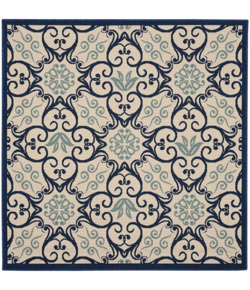 Nourison Caribbean Square Area Rug CRB02-Ivory/Navy