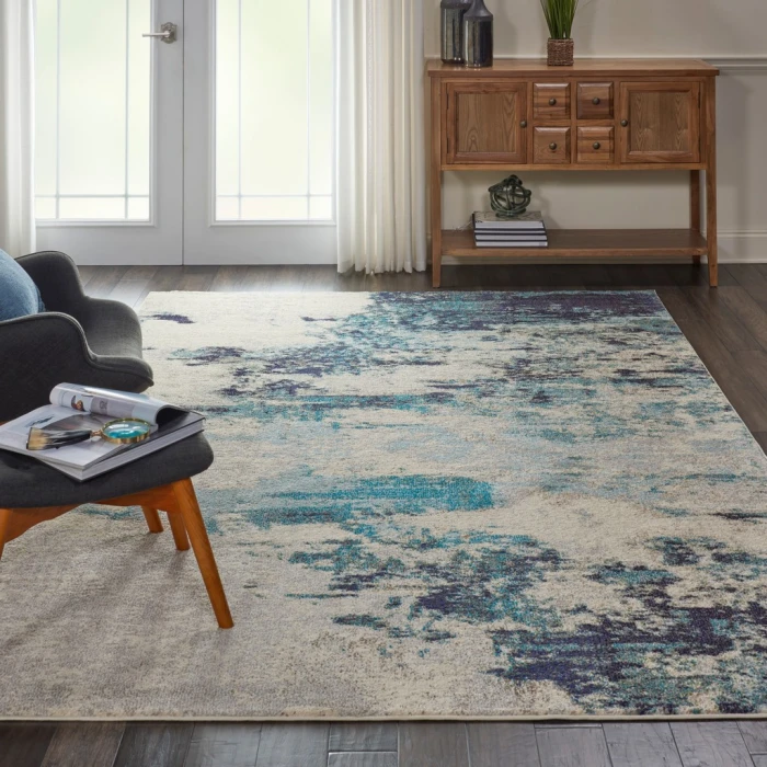 Nourison Celestial Area Rug CES02-Ivory Teal Blue