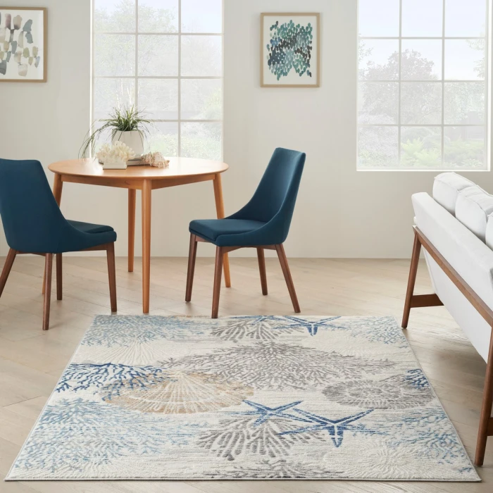 Nourison Seaside Ivory Grey Blue SDS04 6 ft. X 9 ft. Rect. Rug