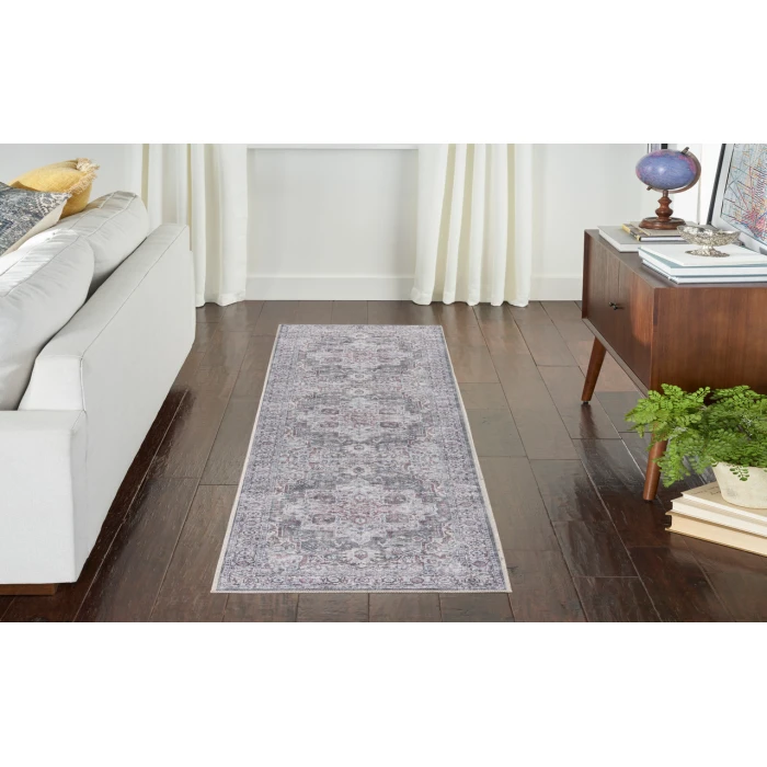 Nicole Curtis Machine Washable Series 1 Ivory Grey SR101 2 ft. 2 in. X 10 ft. Rectangle Rug