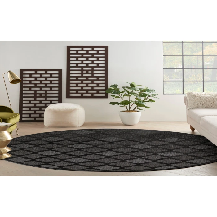 Nourison Easy Care Charcoal Black NES01 8 ft. Round Rug