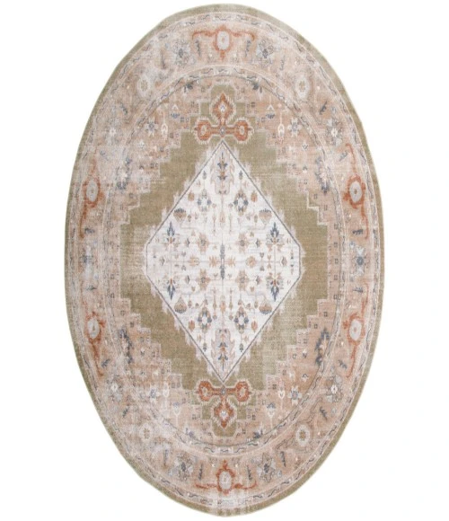 Nourison Astra Machine Washable Sage Multicolor ASW11 5 ft. 3 in. Round Rug