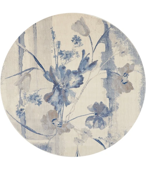 Nourison Somerset Round Area Rug ST18-Ivory/Blue