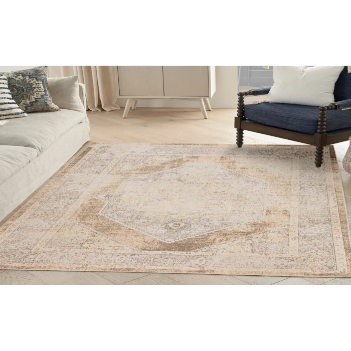Nourison Astra Machine Washable Beige ASW13 4 ft. X 6 ft. Rectangle Rug