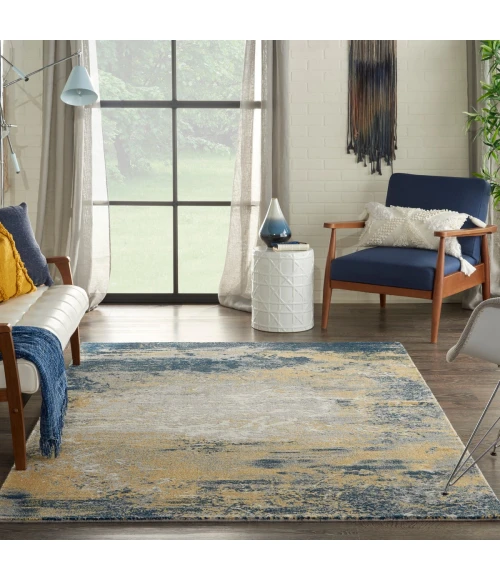 Nourison Twilight Area Rug TWI22 Navy Gold 5'6" x 8'