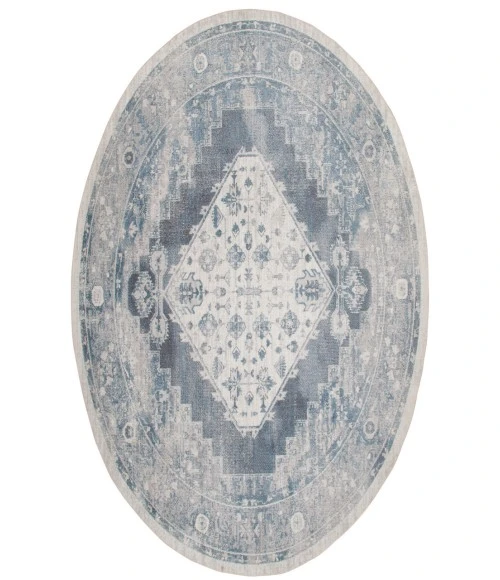 Nourison Astra Machine Washable Blue Ivory ASW11 5 ft. 3 in. Round Rug