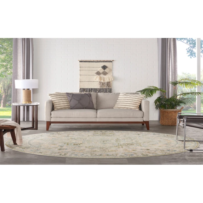 Nourison Astra Machine Washable Blue Green ASW12 7 ft. 10 in. Round Rug