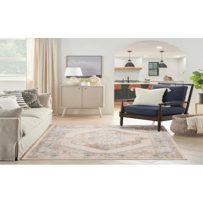 Nourison Astra Machine Washable Ivory Blue ASW13 5 ft. 3 in. X 7 ft. Rectangle Rug