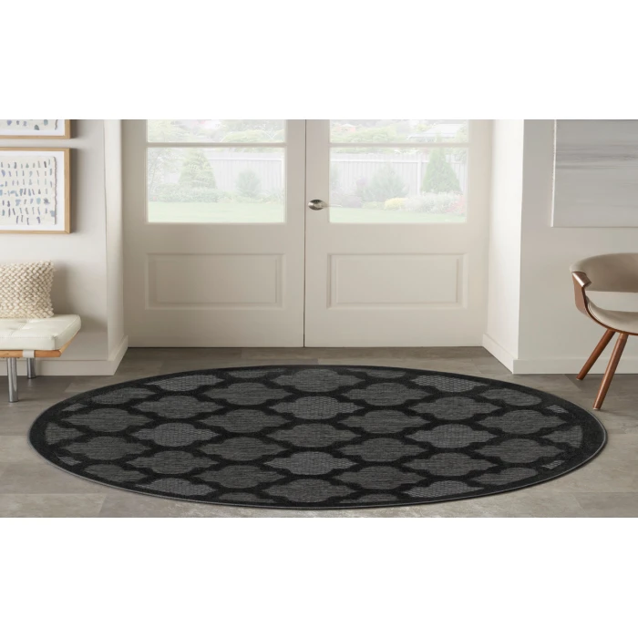 Nourison Easy Care Charcoal Black NES01 4 ft. Round Rug