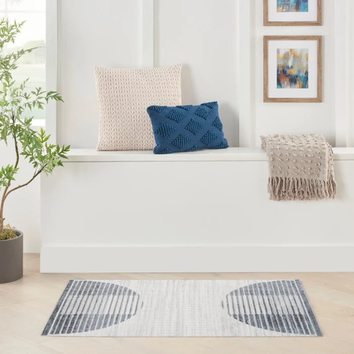 Nourison Astra Machine Washable Area Rug ASW03 Ivory Blue