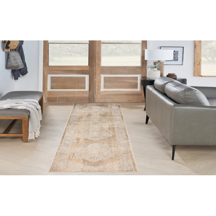 Nourison Astra Machine Washable Beige ASW13 2 ft. 2 in. X 8 ft. Rectangle Rug