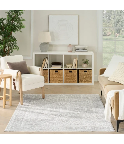 Nourison Astra Machine Washable Light Grey ASW11 6 ft. 7 in. X 9 ft. Rect. Rug
