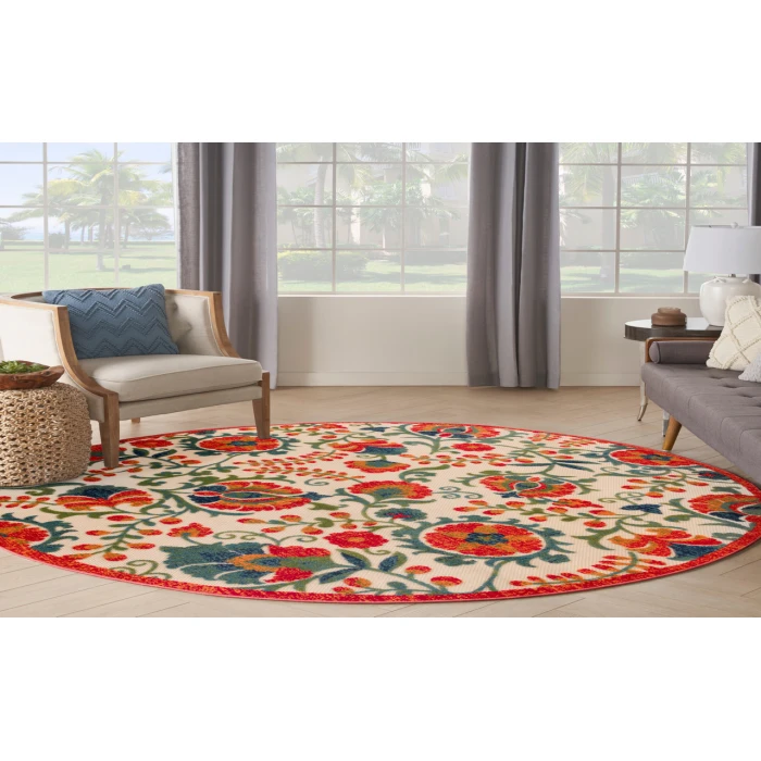 Nourison Aloha Red Multicolor ALH17 5 ft. 3 in. Round Rug