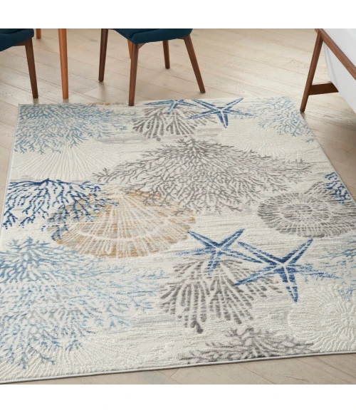 Nourison Seaside Ivory Grey Blue SDS04 4 ft. X 6 ft. Rect. Rug