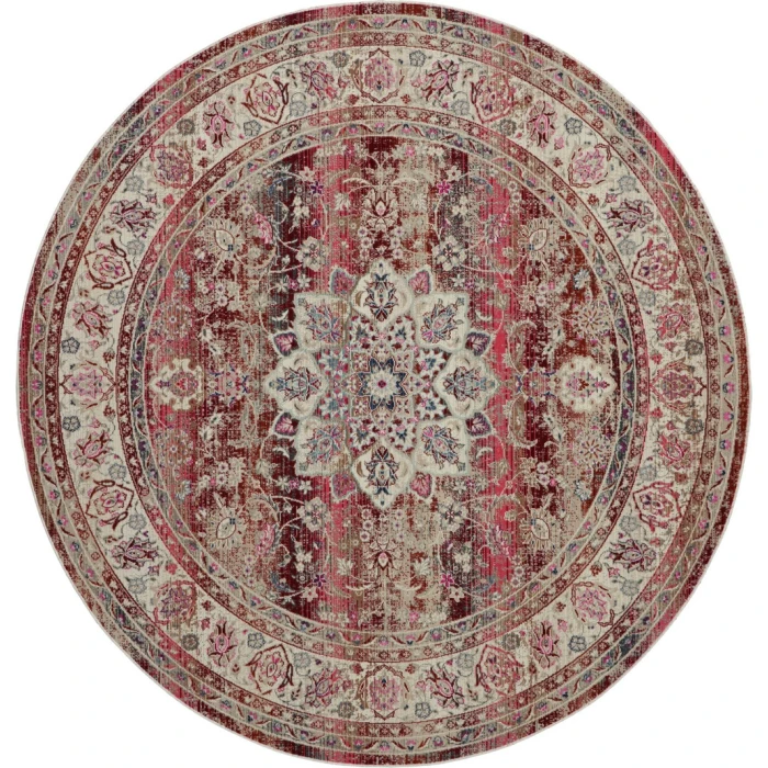 Nourison Vintage Kashan Round Area Rug VKA01-Red