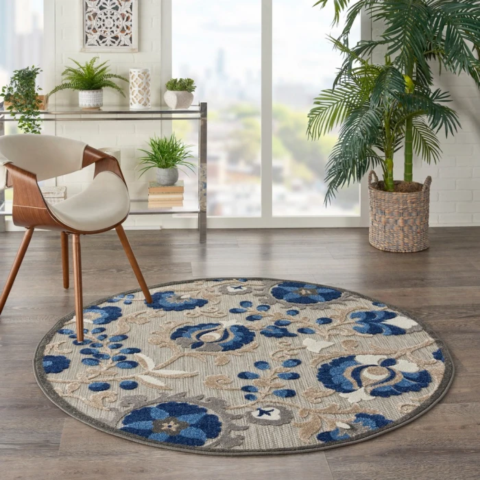 Nourison Aloha Round Area Rug ALH17-Natural/Blue