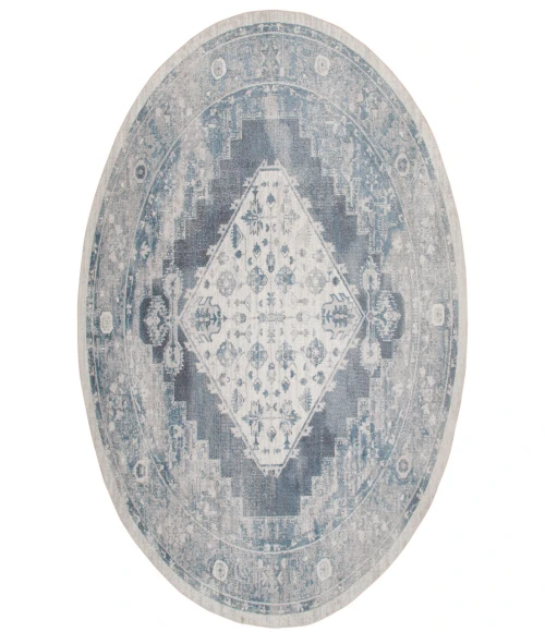 Nourison Astra Machine Washable Blue Ivory ASW11 4 ft. Round Rug