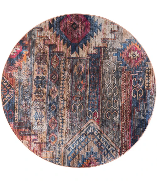 Nicole Curtis Machine Washable Series 1 Multicolor SR106 5 ft. 3 in. Round Rug