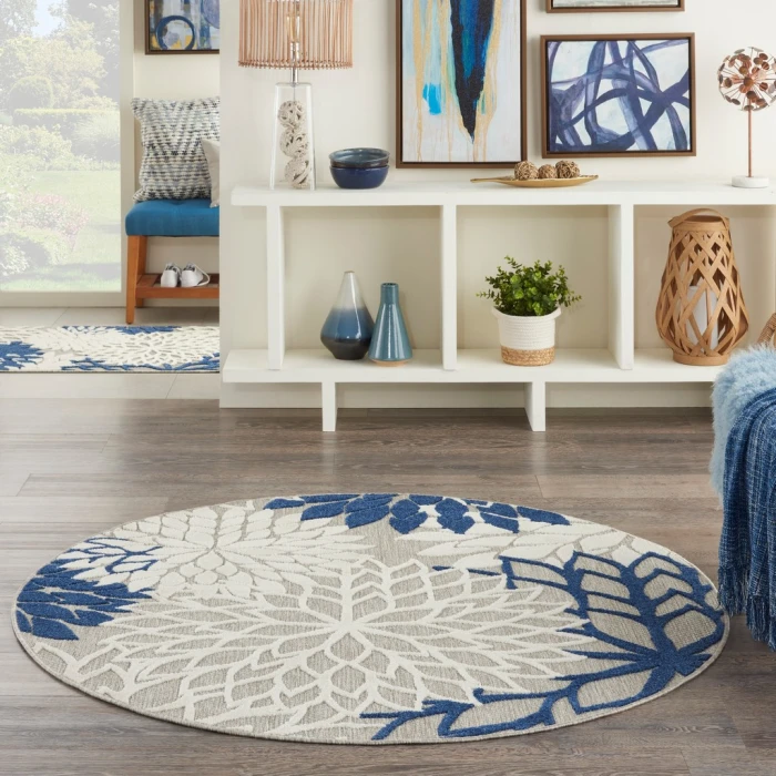 Nourison Aloha Round Area Rug ALH05-Ivory/Navy