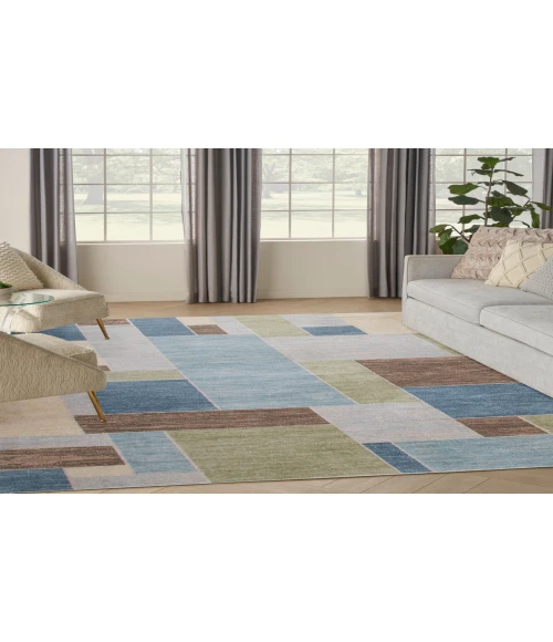 Nourison Astra Machine Washable Blue Green Multi ASW09 6 ft. 7 in. X 9 ft. Rectangle Rug