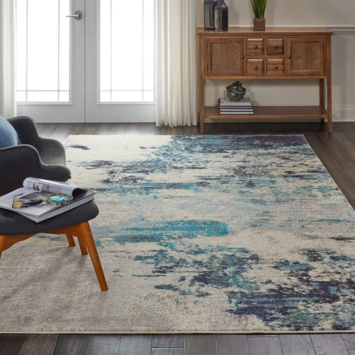 Nourison Celestial Area Rug CES02-Ivory/Teal Blue