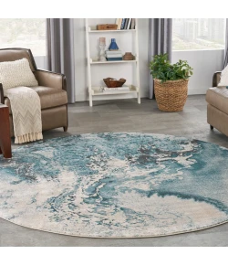 Nourison Home Maxell MAE08 Ivory/Teal 8 ft. Round Area Rug