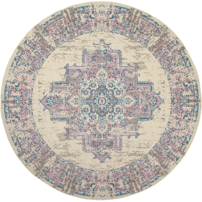 Nourison Grafix Round Area Rug GRF14-Ivory/Pink