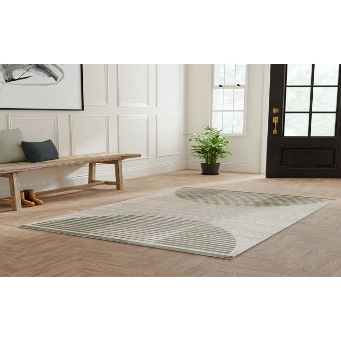 Nourison Astra Machine Washable Ivory Olive ASW03 5 ft. 3 in. X 7 ft. Rectangle Rug