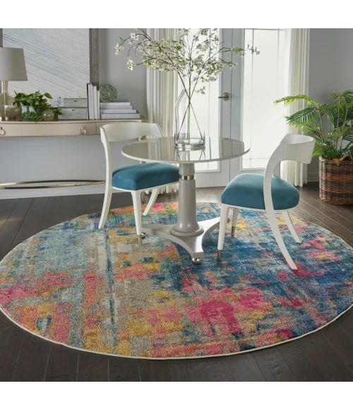 Nourison Celestial Round Area Rug CES09-Blue/Yellow