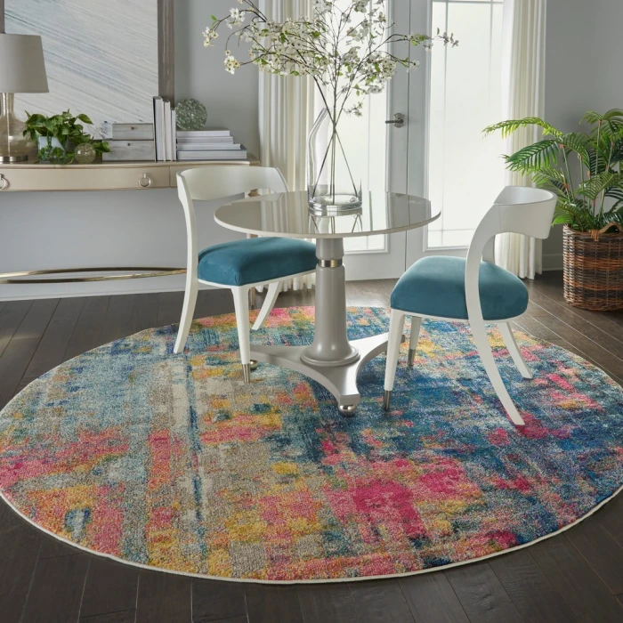 Nourison Celestial Round Area Rug CES09-Blue/Yellow